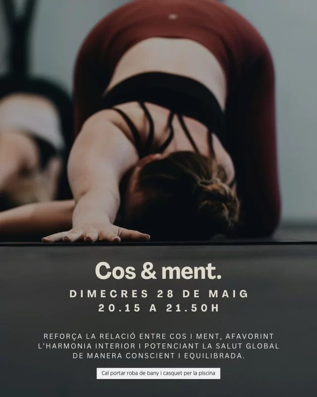 Et proposem una tarda per cuidar-te...

El dimecres 28 de maig, vine a El Tossalet i gaudeix d’una activitat pensada per harmonitzar el teu interior:

✅ Sessió de pilates
✅ Treball de salut postural
✅ I per acabar, una estona de relaxació a la piscina petita.
*Cal portar banyador i casquet de bany per a l’última activitat.

Una experiència per escoltar el cos, calmar la ment i reconnectar amb tu mateix/a.

T’hi esperem! 🤍